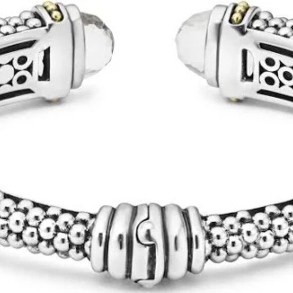 Lagos Rittenhouse White Topaz Cuff Bracelet 12mm Sterling Silver 18k Gold Sz 7/M - Picture 11 of 15